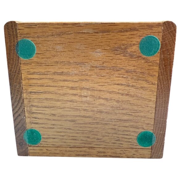 Set Of 6 Wooden Coasters With Cork Insert Matching Holder Vintage 80s Golden Oak - Picture 12 of 12